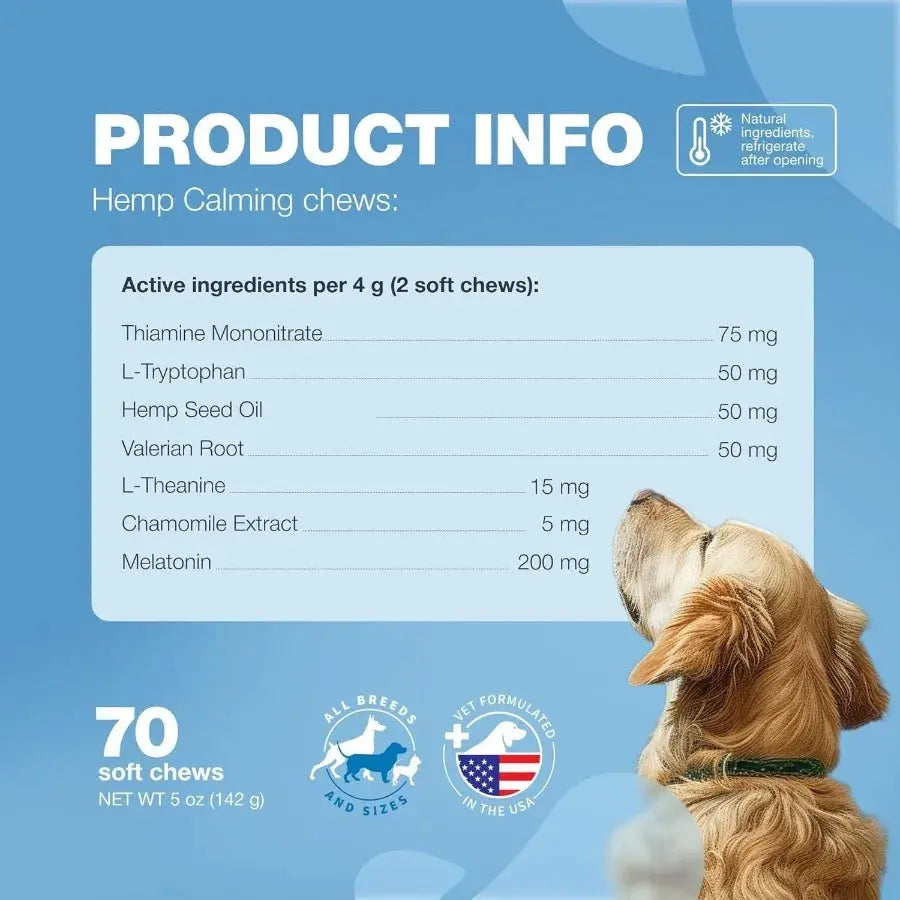 Hemp Calming Chews for Dogs – Anxiety Relief with Melatonin, Chamomile & Valerian Travel Pack