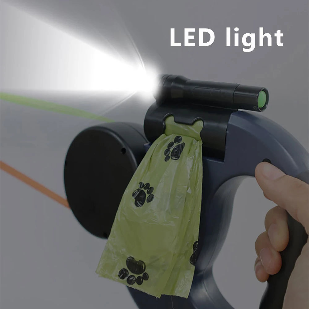Reflective Dual Retractable Dog Leash – 360° No-Tangle Lead with LED Lights for Small Dogs & Cats