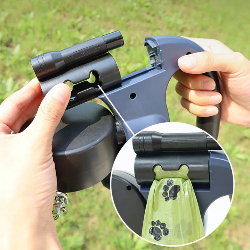 Reflective Dual Retractable Dog Leash – 360° No-Tangle Lead with LED Lights for Small Dogs & Cats