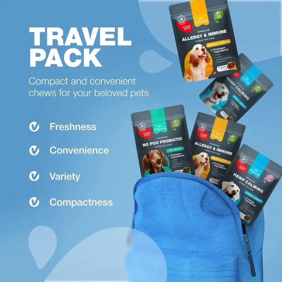 Hemp Calming Chews for Dogs – Anxiety Relief with Melatonin, Chamomile & Valerian Travel Pack