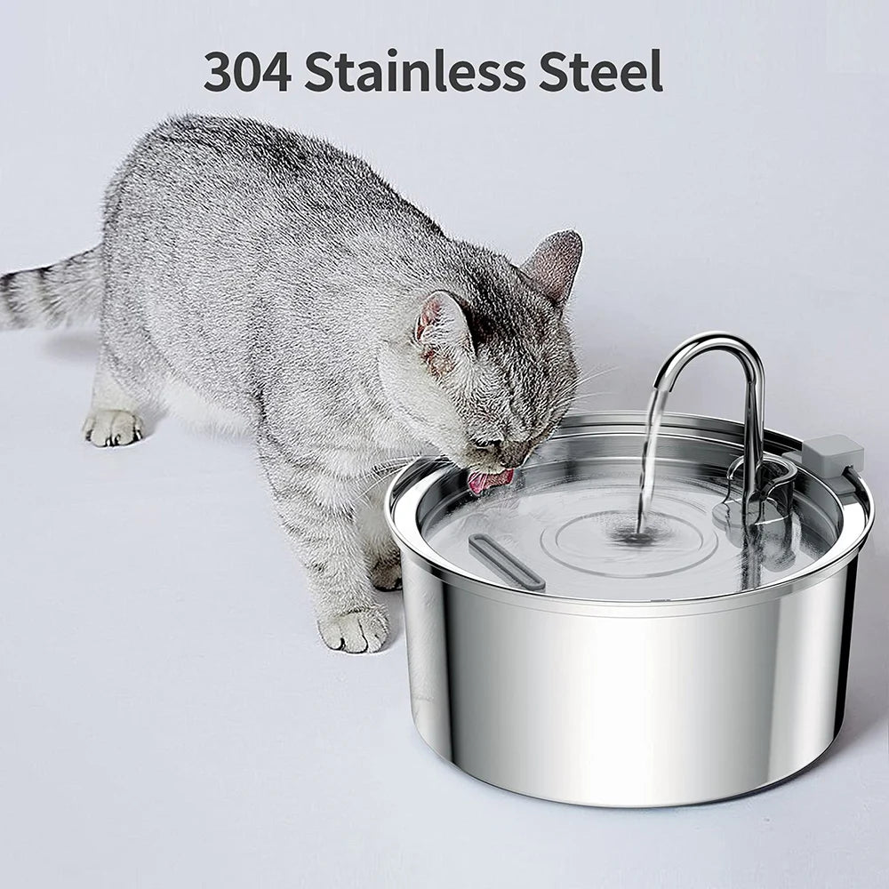 Stainless Steel Pet Water Fountain – Ultra-Quiet, 3L Automatic Dispenser with Advanced Filtration