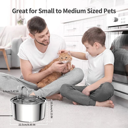 Stainless Steel Pet Water Fountain – Ultra-Quiet, 3L Automatic Dispenser with Advanced Filtration