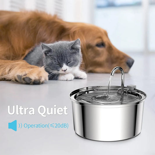Stainless Steel Pet Water Fountain – Ultra-Quiet, 3L Automatic Dispenser with Advanced Filtration