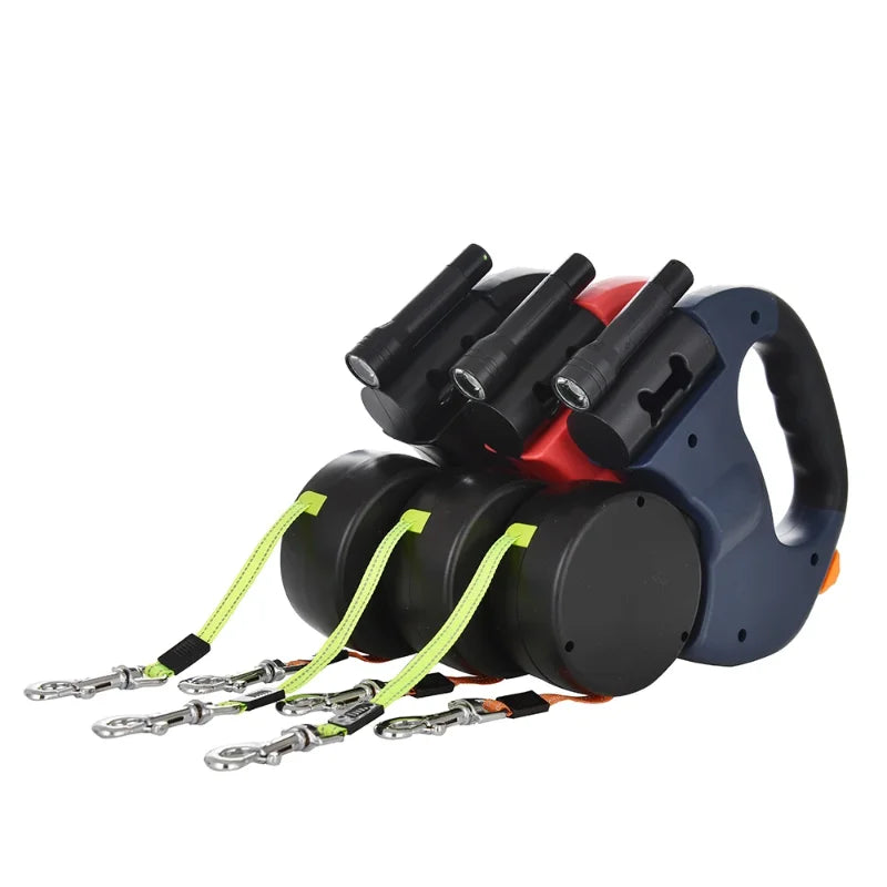 Reflective Dual Retractable Dog Leash – 360° No-Tangle Lead with LED Lights for Small Dogs & Cats