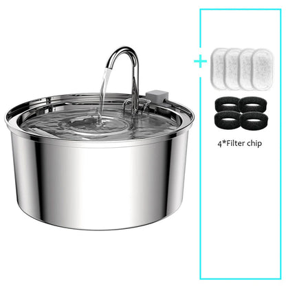 Stainless Steel Pet Water Fountain – Ultra-Quiet, 3L Automatic Dispenser with Advanced Filtration