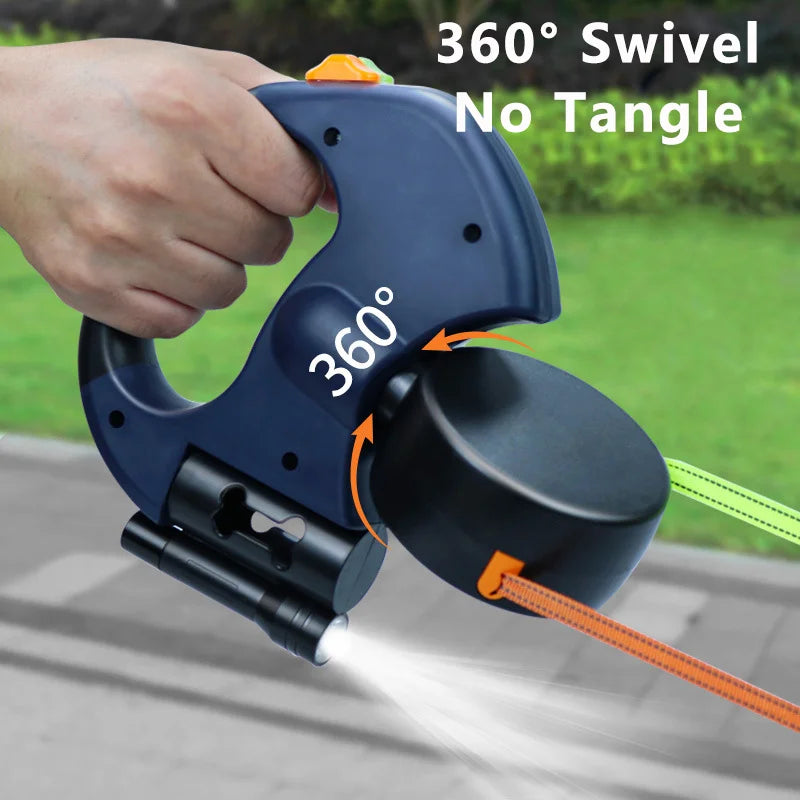 Reflective Dual Retractable Dog Leash – 360° No-Tangle Lead with LED Lights for Small Dogs & Cats