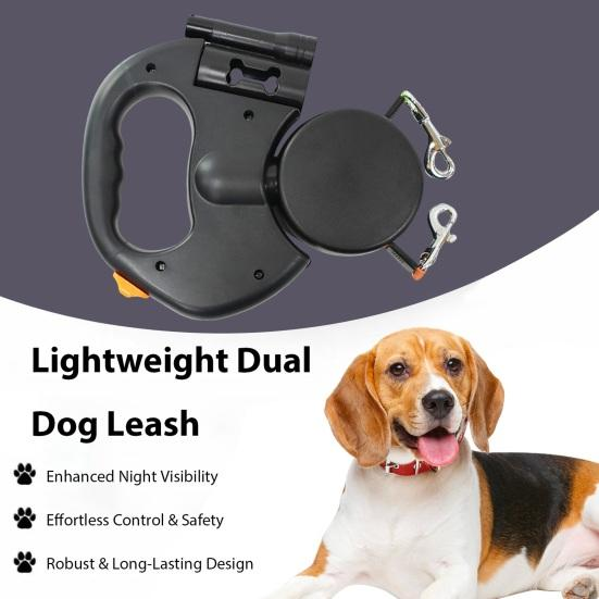 Reflective Dual Retractable Dog Leash – 360° No-Tangle Lead with LED Lights for Small Dogs & Cats